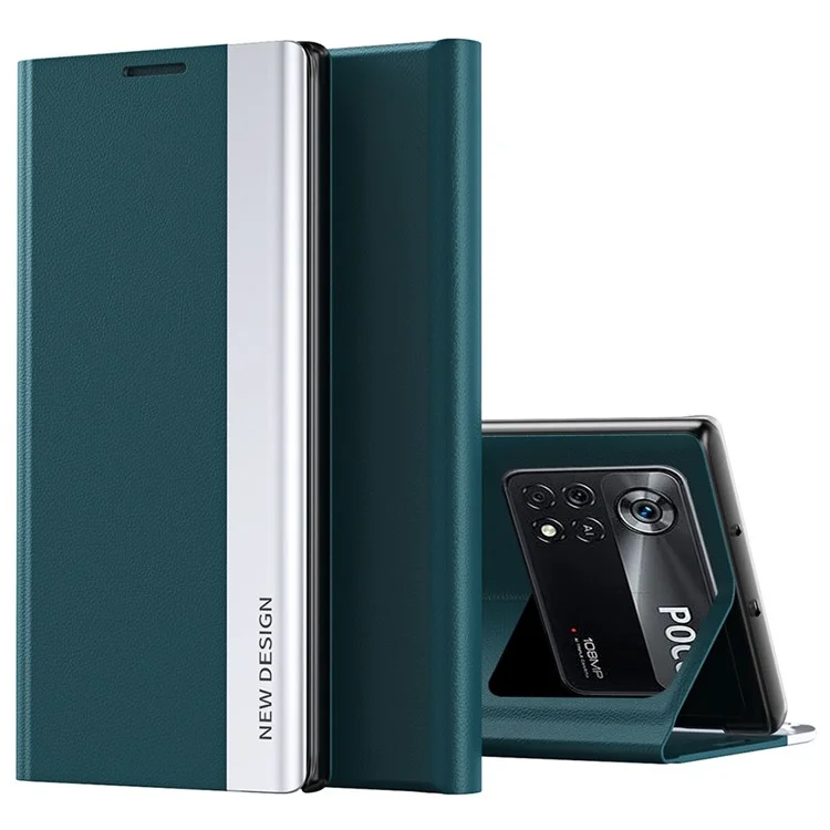 Para Xiaomi Poco M4 Pro 4G Eletroplatação PU Caelo de Capelo Com Stand Dolhada - Verde