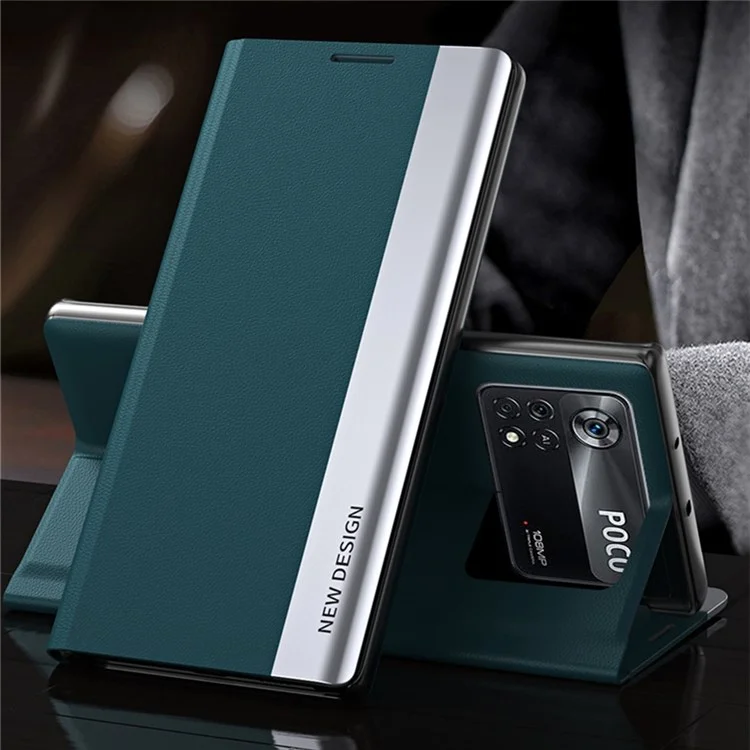 Para Xiaomi Poco M4 Pro 4G Eletroplatação PU Caelo de Capelo Com Stand Dolhada - Verde