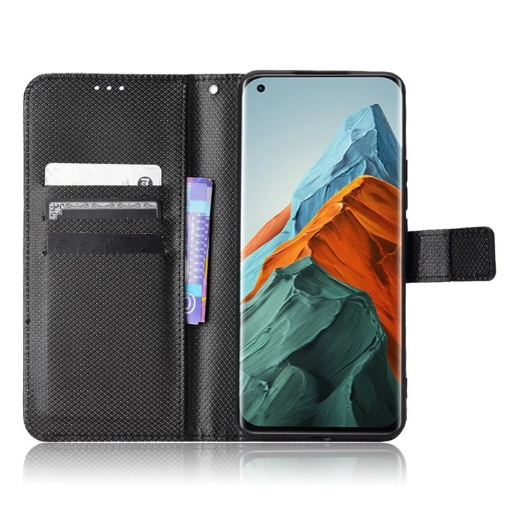 Para Xiaomi Mi 11 Pro Diamond Texture Texture Case PU Stand Stand Folio TPU Tampa de Proteção Interior Com Cinta - Preto