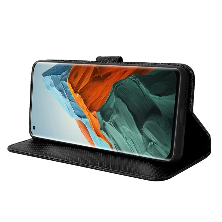 Para Xiaomi Mi 11 Pro Diamond Texture Texture Case PU Stand Stand Folio TPU Tampa de Proteção Interior Com Cinta - Preto
