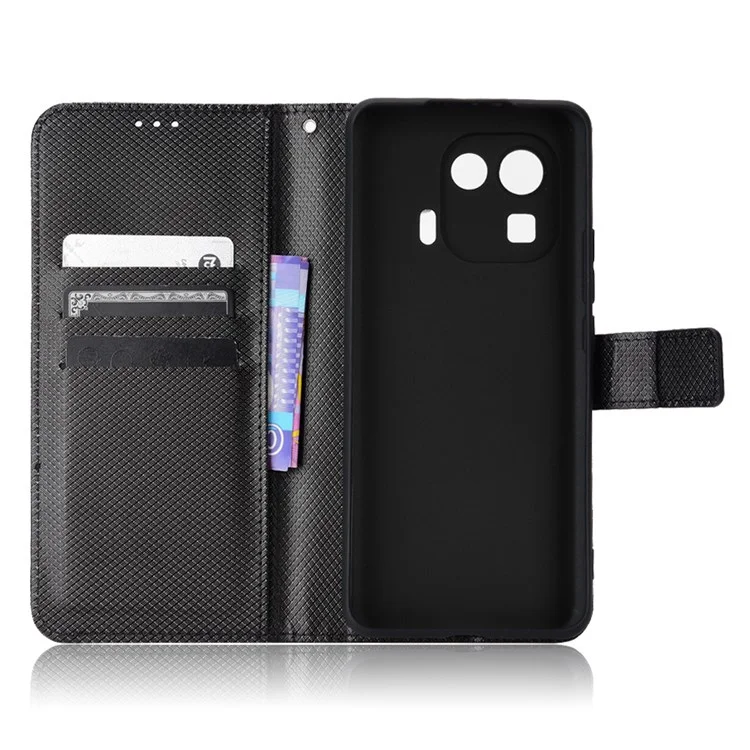 Para Xiaomi Mi 11 Pro Diamond Texture Texture Case PU Stand Stand Folio TPU Tampa de Proteção Interior Com Cinta - Preto