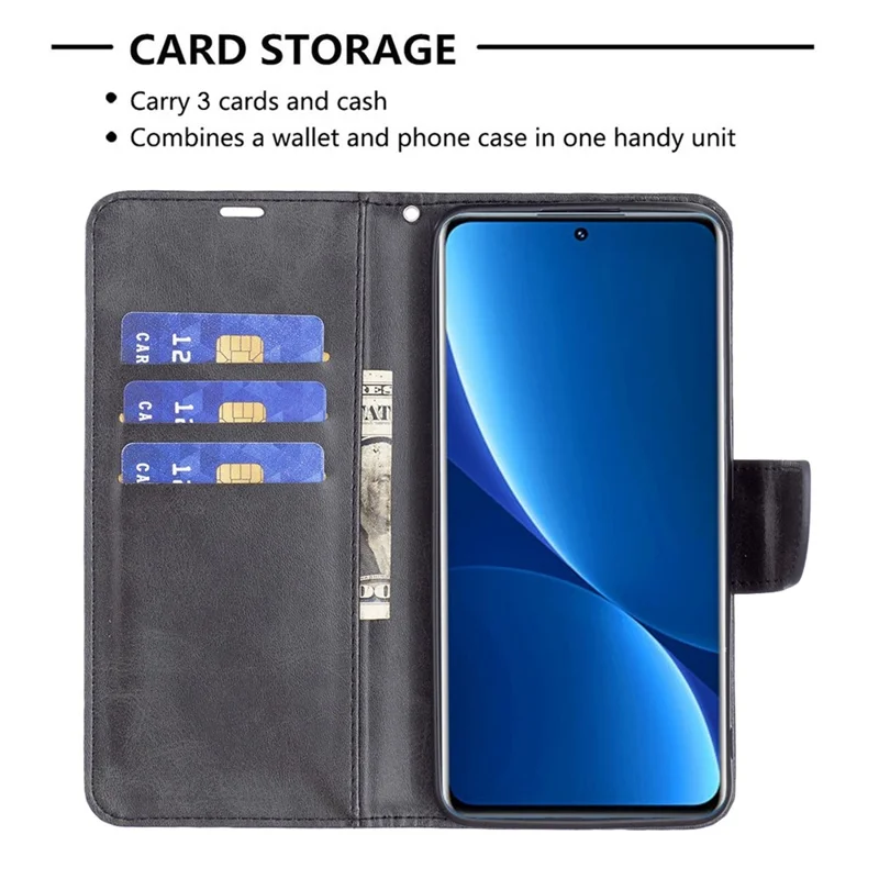 BF Leather Series-4 para Xiaomi 12 Pro 5G/12S Pro 5G/12 Pro (Dimensity) 5G Capa de Carteira à Prova de Quedas Telefone PU Leather + TPU Stand Protective Cover - Preto