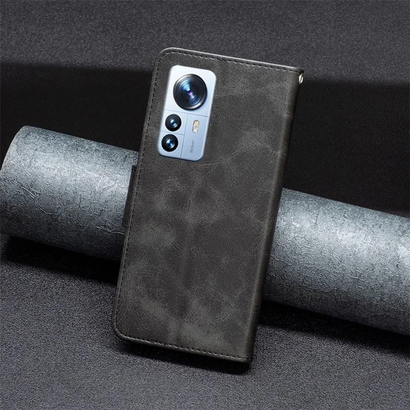 BF Leather Series-4 para Xiaomi 12 Pro 5G/12S Pro 5G/12 Pro (Dimensity) 5G Capa de Carteira à Prova de Quedas Telefone PU Leather + TPU Stand Protective Cover - Preto