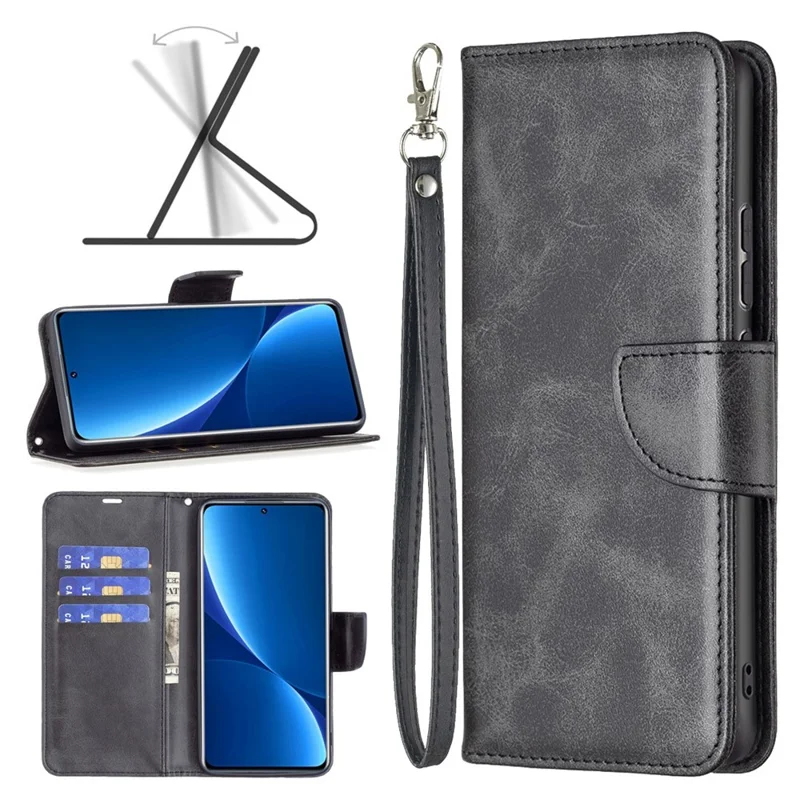 BF Leather Series-4 para Xiaomi 12 Pro 5G/12S Pro 5G/12 Pro (Dimensity) 5G Capa de Carteira à Prova de Quedas Telefone PU Leather + TPU Stand Protective Cover - Preto