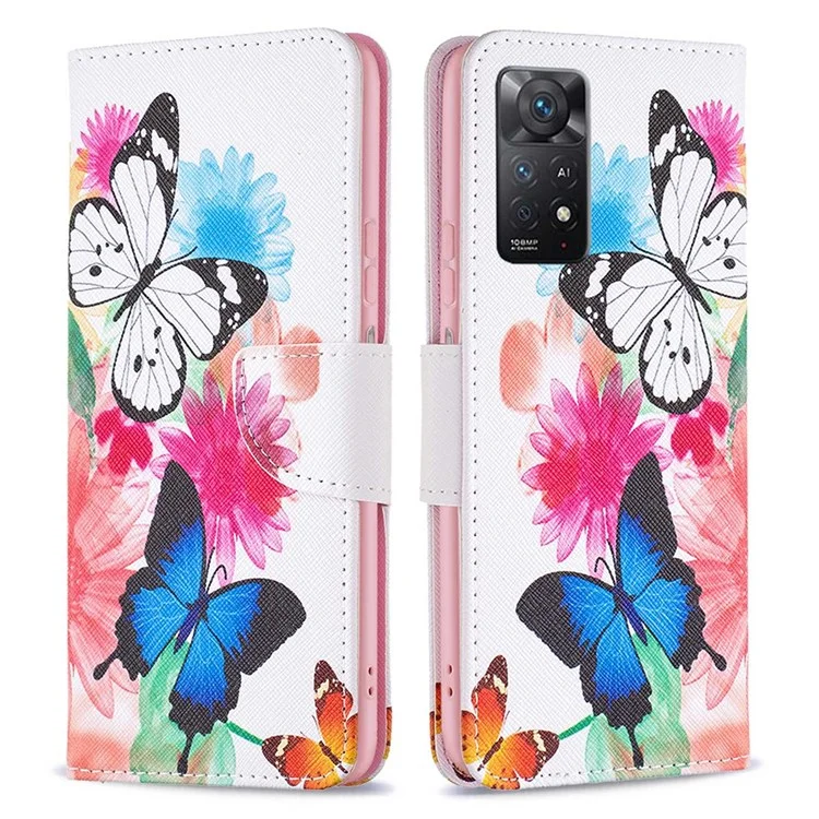 Для Xiaomi Redmi Note 12 Pro 4G / 11 Pro 4G (MediaTek) / Note 11 Pro 5G (Qualcomm) BF Pattern Printing Leather Series-1 Wallet Stand PU Leather Folio Flip Phone Case - Two Butterflies