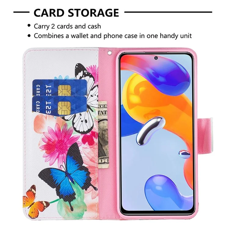 Для Xiaomi Redmi Note 12 Pro 4G / 11 Pro 4G (MediaTek) / Note 11 Pro 5G (Qualcomm) BF Pattern Printing Leather Series-1 Wallet Stand PU Leather Folio Flip Phone Case - Two Butterflies