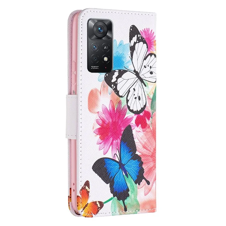 Для Xiaomi Redmi Note 12 Pro 4G / 11 Pro 4G (MediaTek) / Note 11 Pro 5G (Qualcomm) BF Pattern Printing Leather Series-1 Wallet Stand PU Leather Folio Flip Phone Case - Two Butterflies