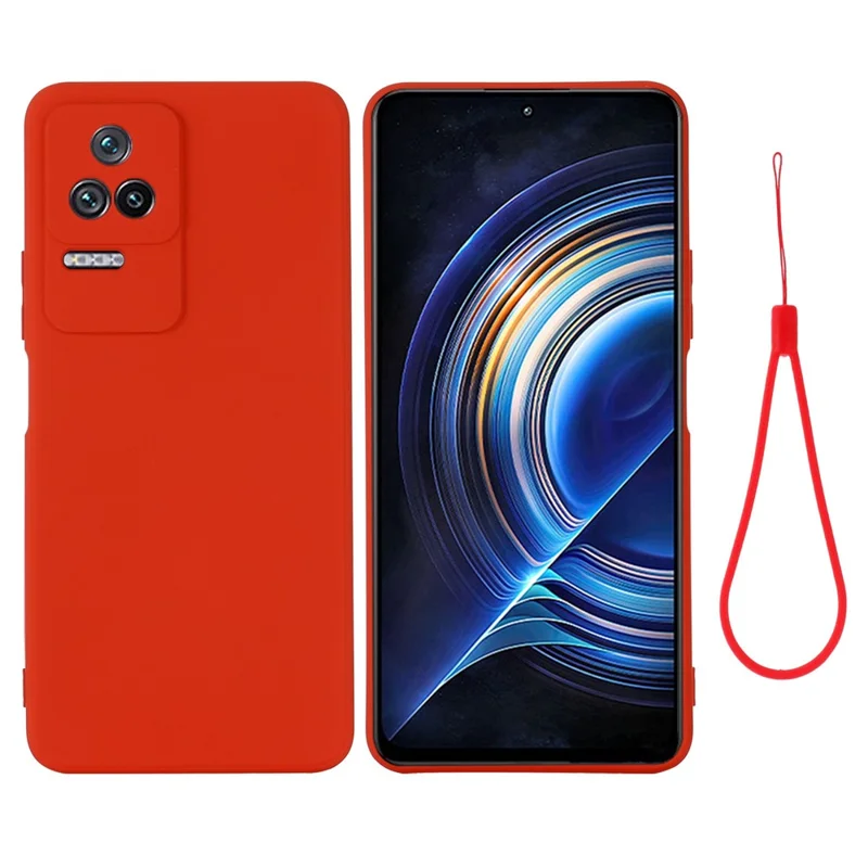 For Xiaomi Redmi K50/Redmi K50 Pro Light Thin Precise Cutout Liquid Silicone Phone Case Silky-Soft Shell with Strap - Red