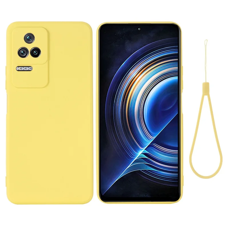 For Xiaomi Redmi K50/Redmi K50 Pro Light Thin Precise Cutout Liquid Silicone Phone Case Silky-Soft Shell with Strap - Yellow