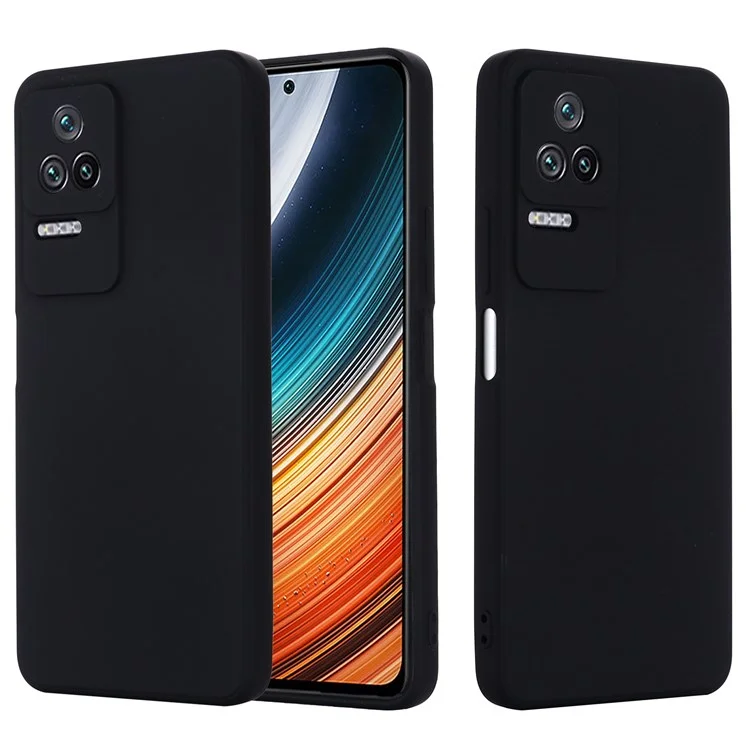Per Xiaomi Poco F4 5G / Redmi K40S 5G Custodia in silicone liquido morbida al tatto e resistente ai graffi con cinturino - Nero