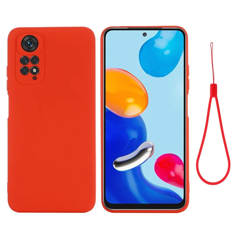 For Xiaomi Redmi Note 12 Pro 4G / 11 Pro 4G (MediaTek) / Note 11 Pro 5G (Qualcomm) Shockproof Liquid Silicone Phone Case Silky-Soft Shell with Strap - Red