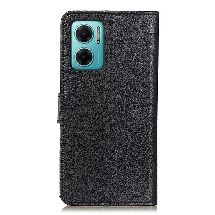 Litchi Texture Phone Case for Xiaomi Redmi Note 11E 5G / Redmi 10 5G / 10 Prime+ 5G, Foldable Stand Wallet PU Leather Full Protection Shell - Black