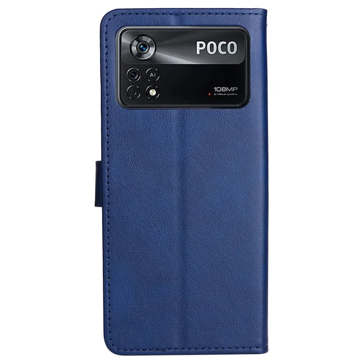 KT Leather Series-2 para Xiaomi Poco X4 Pro 5G Funda de Piel de Color Sólido PU Cartera Plegable Diseño de Bolsillo Cierre Magnético Protector de Teléfono con Correa - Azul