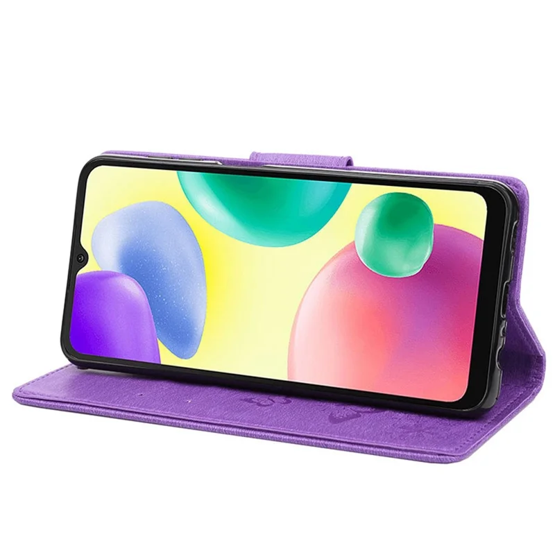 Pour Xiaomi Redmi 10a PU Cuir Butterfly Fleur Imprituted Case Stand Design Conception de Téléphone Couvercle de Protection - Violet