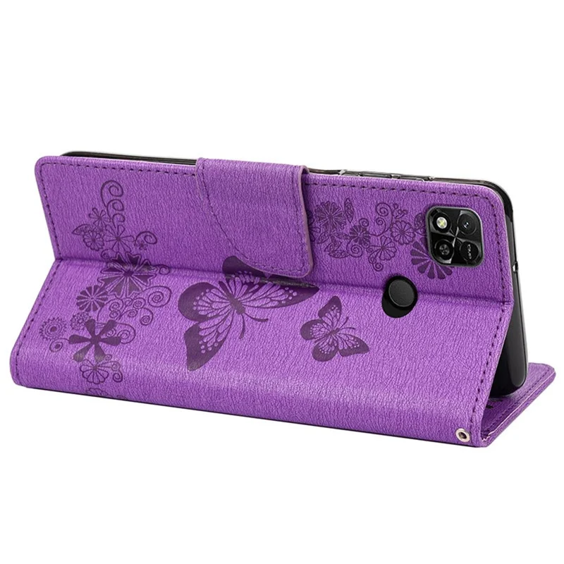 Pour Xiaomi Redmi 10a PU Cuir Butterfly Fleur Imprituted Case Stand Design Conception de Téléphone Couvercle de Protection - Violet
