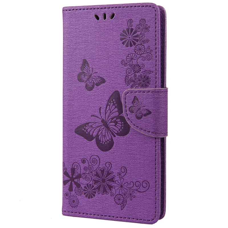 Pour Xiaomi Redmi 10a PU Cuir Butterfly Fleur Imprituted Case Stand Design Conception de Téléphone Couvercle de Protection - Violet