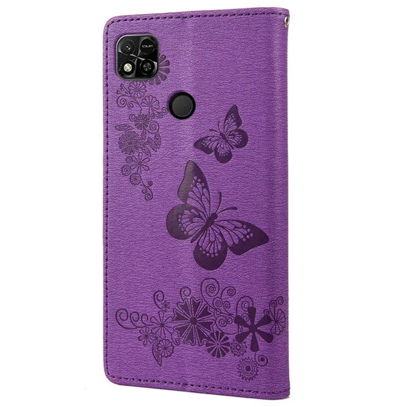 Pour Xiaomi Redmi 10a PU Cuir Butterfly Fleur Imprituted Case Stand Design Conception de Téléphone Couvercle de Protection - Violet