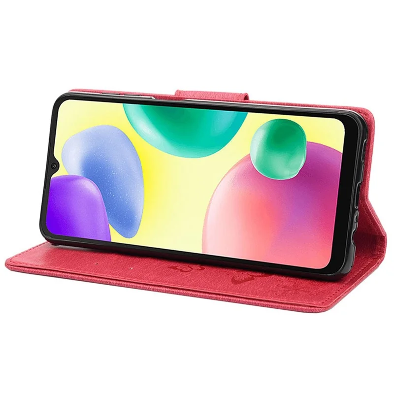 For Xiaomi Redmi 10A PU Leather Butterfly Flower Imprinted Case Stand Wallet Design Phone Protective Cover - Red
