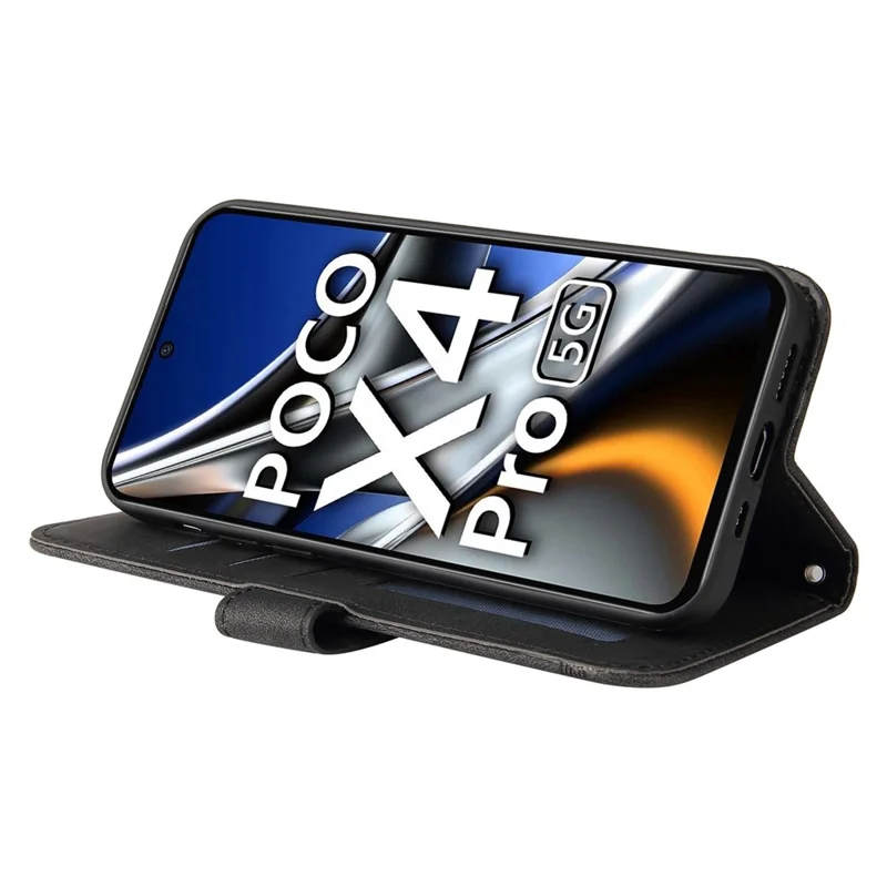 For Xiaomi Poco X4 Pro 5G Leather Wallet Cases Skin Touch Phone Cover Stand with Strap - Black