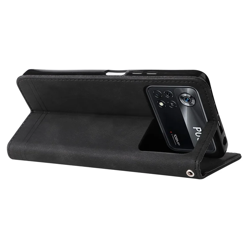 For Xiaomi Poco X4 Pro 5G Leather Wallet Cases Skin Touch Phone Cover Stand with Strap - Black