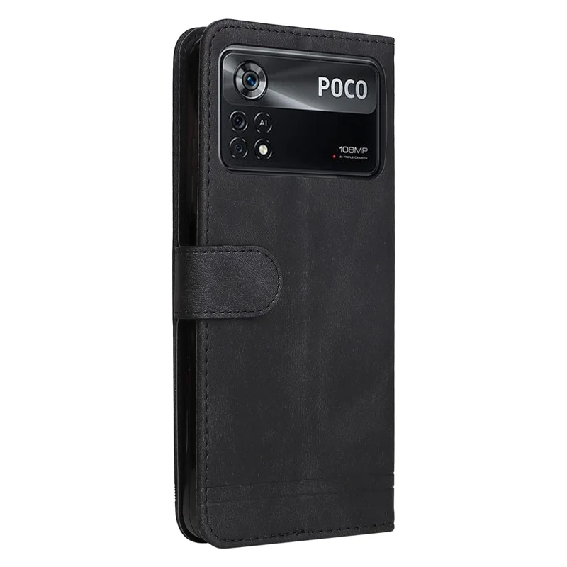 For Xiaomi Poco X4 Pro 5G Leather Wallet Cases Skin Touch Phone Cover Stand with Strap - Black
