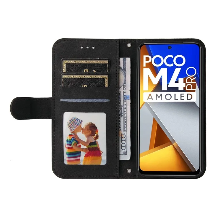 Per Xiaomi Poco M4 Pro Tree Pattern Pulsante Metal Pulcela Custodia da Portafoglio Anti-collisione Coperchio di Portafoglio Con Cinturino - Nero