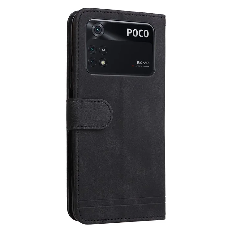 Per Xiaomi Poco M4 Pro Tree Pattern Pulsante Metal Pulcela Custodia da Portafoglio Anti-collisione Coperchio di Portafoglio Con Cinturino - Nero