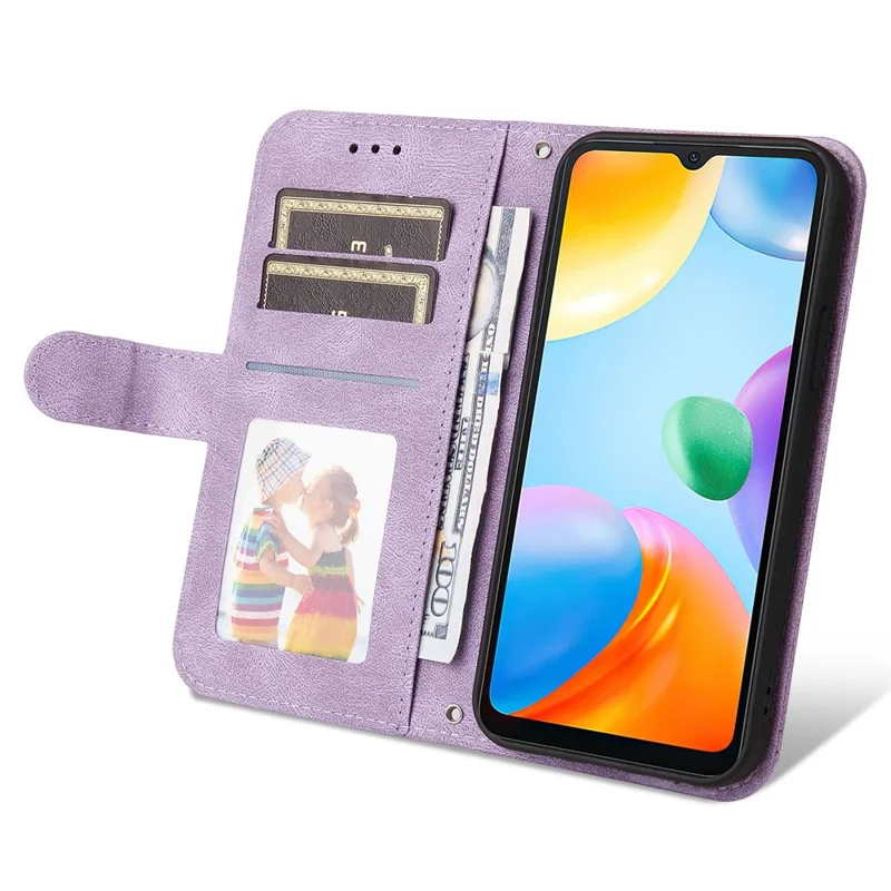 For Xiaomi Redmi 10C 4G / Redmi 10 (India) Leather Wallet Cases Skin Touch Phone Cover Stand with Strap - Purple