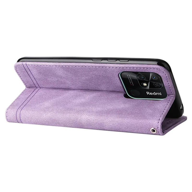 For Xiaomi Redmi 10C 4G / Redmi 10 (India) Leather Wallet Cases Skin Touch Phone Cover Stand with Strap - Purple