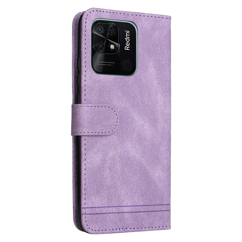 For Xiaomi Redmi 10C 4G / Redmi 10 (India) Leather Wallet Cases Skin Touch Phone Cover Stand with Strap - Purple