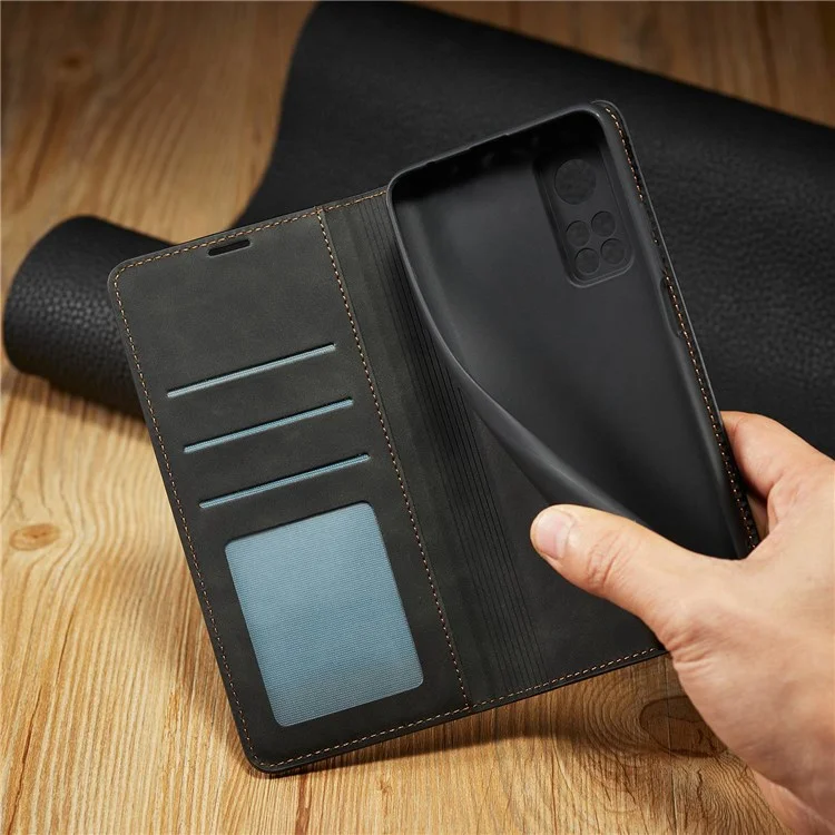 FORWENW for Xiaomi Redmi Note 11 4G (Qualcomm Fantasy Series Skin-touch PU Leather Well-protected Cover Anti-drop Cell Phone Stand Wallet Case - Black