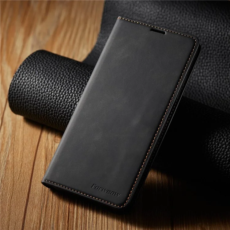 FORWENW for Xiaomi Redmi Note 11 4G (Qualcomm Fantasy Series Skin-touch PU Leather Well-protected Cover Anti-drop Cell Phone Stand Wallet Case - Black