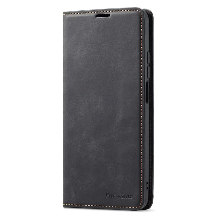 FORWENW for Xiaomi Redmi Note 11 4G (Qualcomm Fantasy Series Skin-touch PU Leather Well-protected Cover Anti-drop Cell Phone Stand Wallet Case - Black