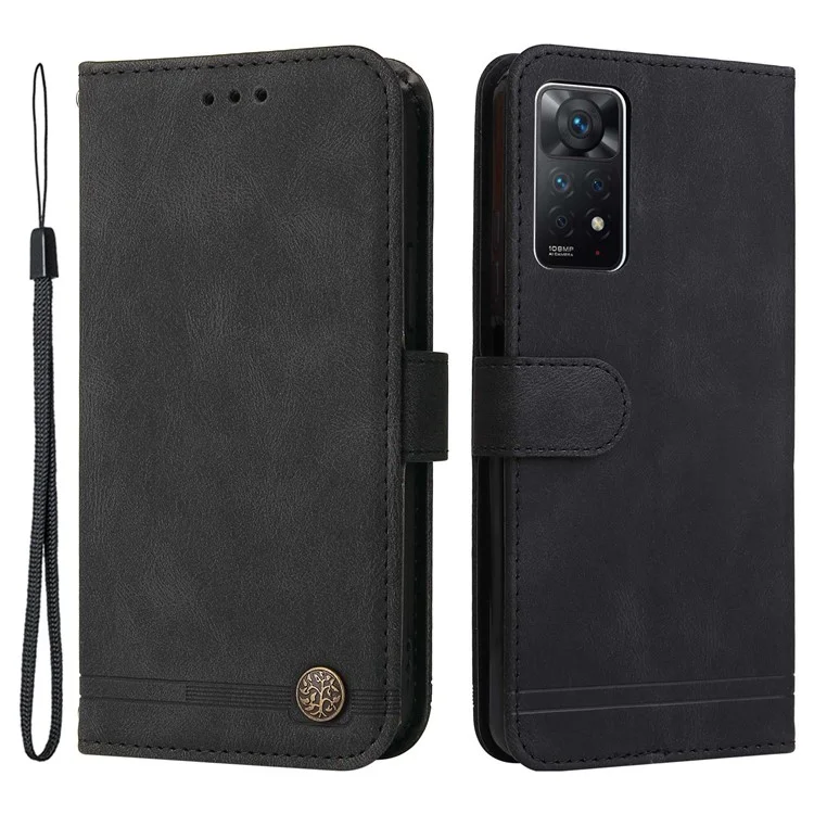 For Xiaomi Redmi Note 12 Pro 4G / 11 Pro 4G (Mediatek) / Note 11 Pro 5G (Qualcomm) / Note 11E Pro Leather Cases Phone Cover Stand with Strap - Black