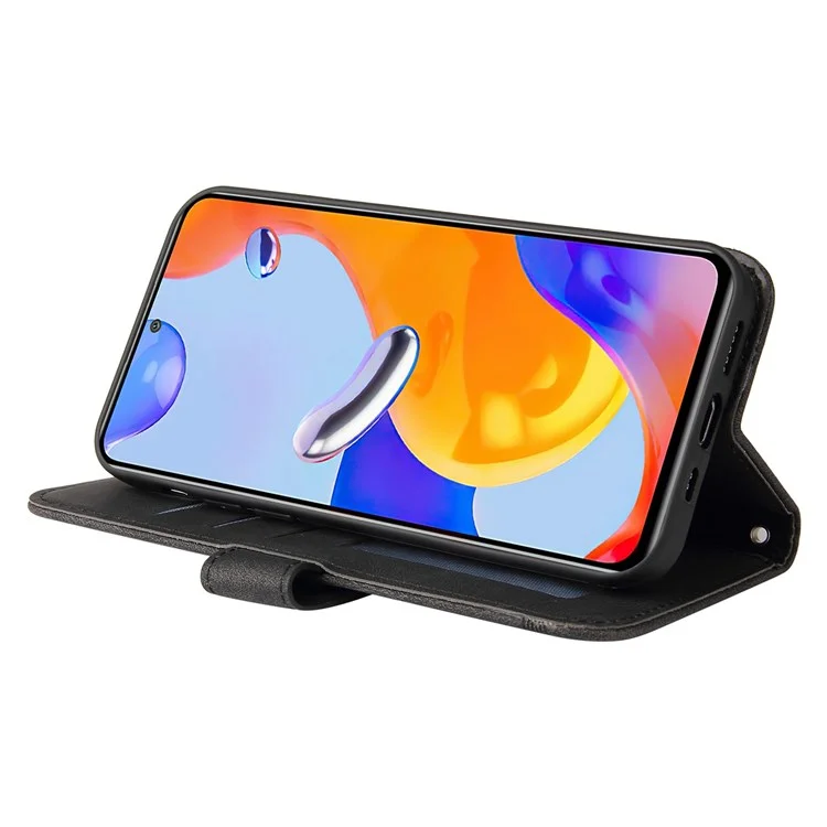 For Xiaomi Redmi Note 12 Pro 4G / 11 Pro 4G (Mediatek) / Note 11 Pro 5G (Qualcomm) / Note 11E Pro Leather Cases Phone Cover Stand with Strap - Black