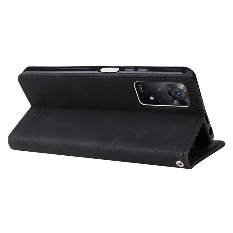 For Xiaomi Redmi Note 12 Pro 4G / 11 Pro 4G (Mediatek) / Note 11 Pro 5G (Qualcomm) / Note 11E Pro Leather Cases Phone Cover Stand with Strap - Black