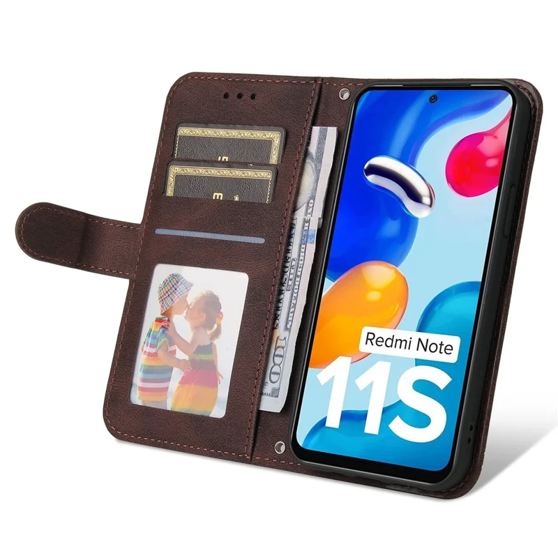 For Xiaomi Redmi Note 11 4G (Qualcomm) / Note 11S 4G Leather Wallet Cases Skin Touch Phone Cover Stand with Strap - Brown