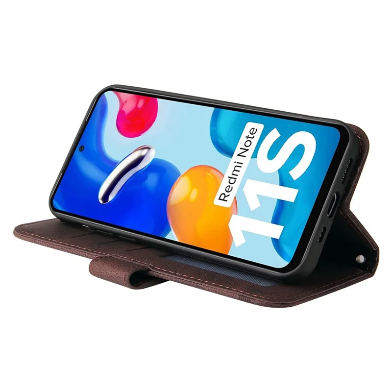 For Xiaomi Redmi Note 11 4G (Qualcomm) / Note 11S 4G Leather Wallet Cases Skin Touch Phone Cover Stand with Strap - Brown