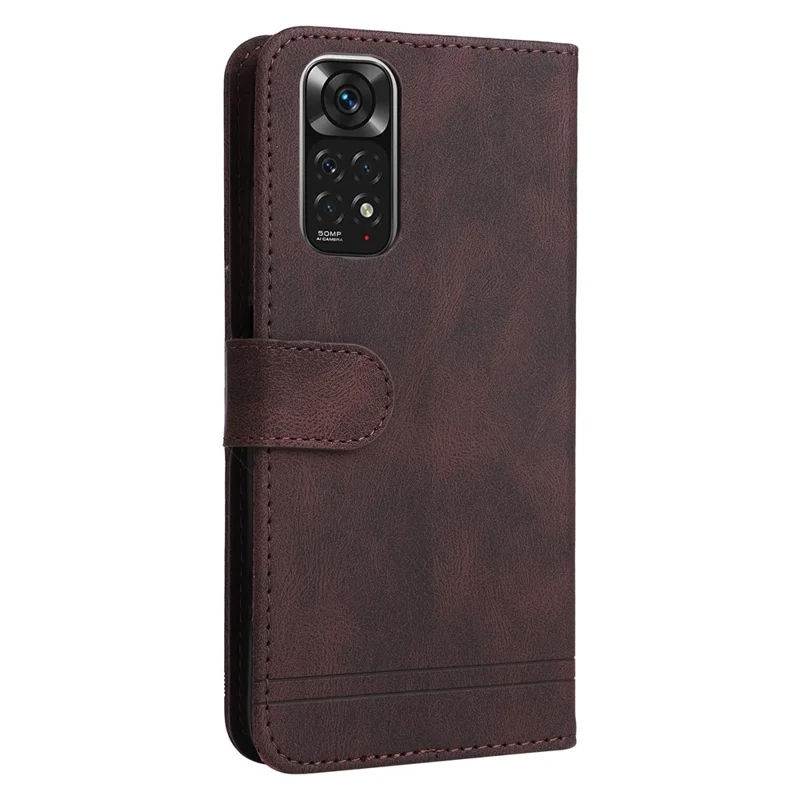 For Xiaomi Redmi Note 11 4G (Qualcomm) / Note 11S 4G Leather Wallet Cases Skin Touch Phone Cover Stand with Strap - Brown