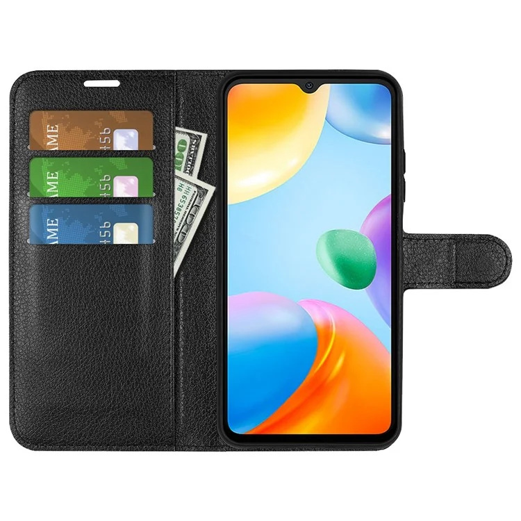 Per Xiaomi Redmi 10C/Redmi 10 (India) Stand Function Litchi Texture Leather Case Wallet Magnetic Cell Phone Protector - Nero