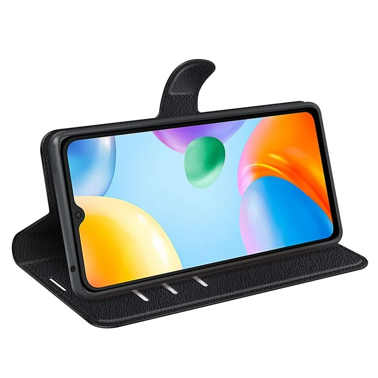 Per Xiaomi Redmi 10C/Redmi 10 (India) Stand Function Litchi Texture Leather Case Wallet Magnetic Cell Phone Protector - Nero