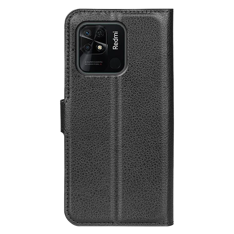 Per Xiaomi Redmi 10C/Redmi 10 (India) Funzione di Supporto Funzione Litchi Texture Case Portafoglio Magnetica Protezione Del Telefono Cellulare - Nero