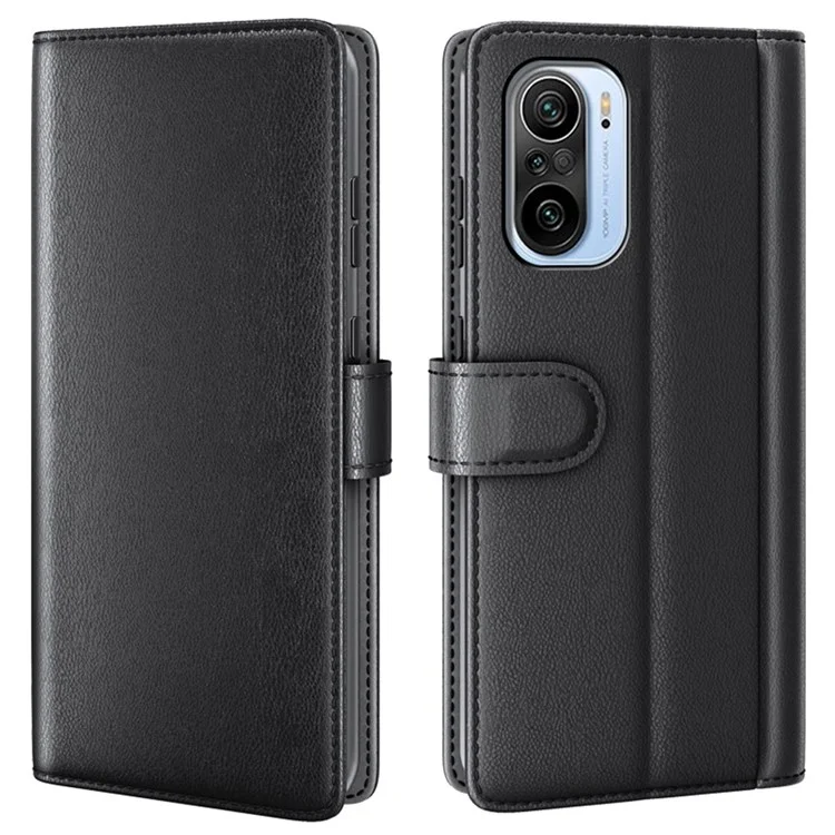 Für Xiaomi Mi 11i/Poco F3/Redmi K40/Redmi K40 Pro/Redmi K40 Pro+ Split Echtes Leder Buch Geldbörse Flip Hülle Voller Schutz Folio Ständer Ansicht Abdeckung Schutz - Schwarz