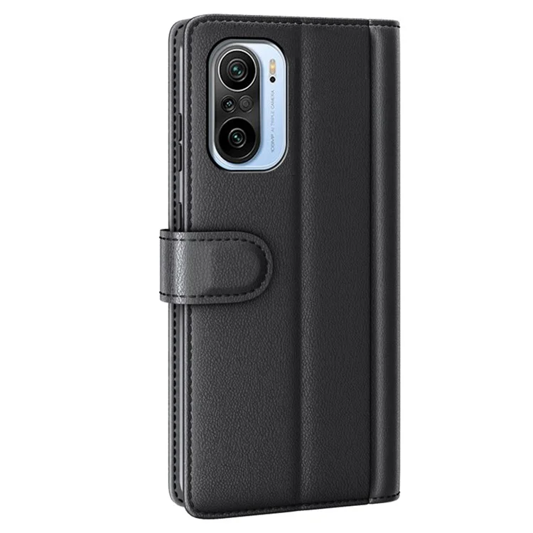 Für Xiaomi Mi 11i/Poco F3/Redmi K40/Redmi K40 Pro/Redmi K40 Pro+ Split Echtes Leder Buch Geldbörse Flip Hülle Voller Schutz Folio Ständer Ansicht Abdeckung Schutz - Schwarz