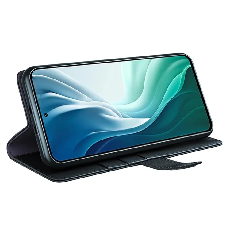 Für Xiaomi Mi 11i/Poco F3/Redmi K40/Redmi K40 Pro/Redmi K40 Pro+ Split Echtes Leder Buch Geldbörse Flip Hülle Voller Schutz Folio Ständer Ansicht Abdeckung Schutz - Schwarz