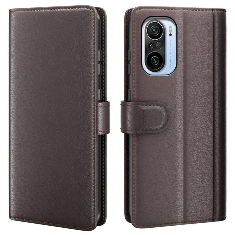 Voor Xiaomi Mi 11i/Poco F3/Redmi K40/Redmi K40 Pro/Redmi K40 Pro+ Gespleten Echt Leren Boek Portemonnee Fliphoes Volledige Bescherming Folio Stand Zichtdekking Beschermer - Bruin