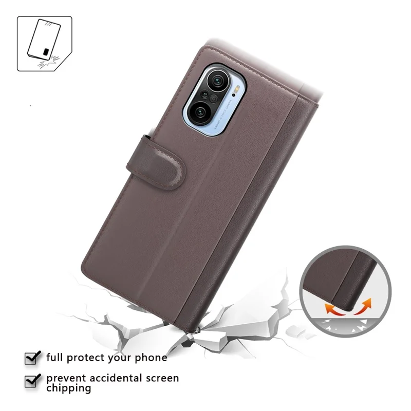 Voor Xiaomi Mi 11i/Poco F3/Redmi K40/Redmi K40 Pro/Redmi K40 Pro+ Gespleten Echt Leren Boek Portemonnee Fliphoes Volledige Bescherming Folio Stand Zichtdekking Beschermer - Bruin