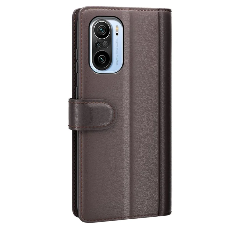 Voor Xiaomi Mi 11i/Poco F3/Redmi K40/Redmi K40 Pro/Redmi K40 Pro+ Gespleten Echt Leren Boek Portemonnee Fliphoes Volledige Bescherming Folio Stand Zichtdekking Beschermer - Bruin