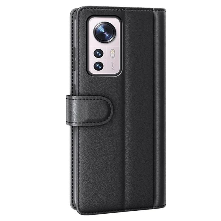 Чехол для телефона Xiaomi 12/12X/12S 5G, коллекция - расколотая натуральная кожа, книжный чехол с подставкой и ТПУ внутренним корпусом - черный