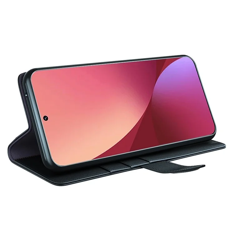 Чехол для телефона Xiaomi 12/12X/12S 5G, коллекция - расколотая натуральная кожа, книжный чехол с подставкой и ТПУ внутренним корпусом - черный